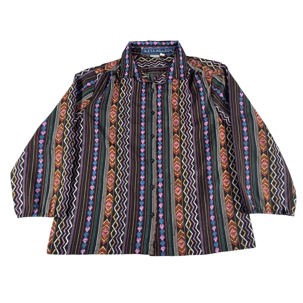 Vintage Pykettes Shirt Womens XL Aztec Geometric Country Chic Button Up 3/4
